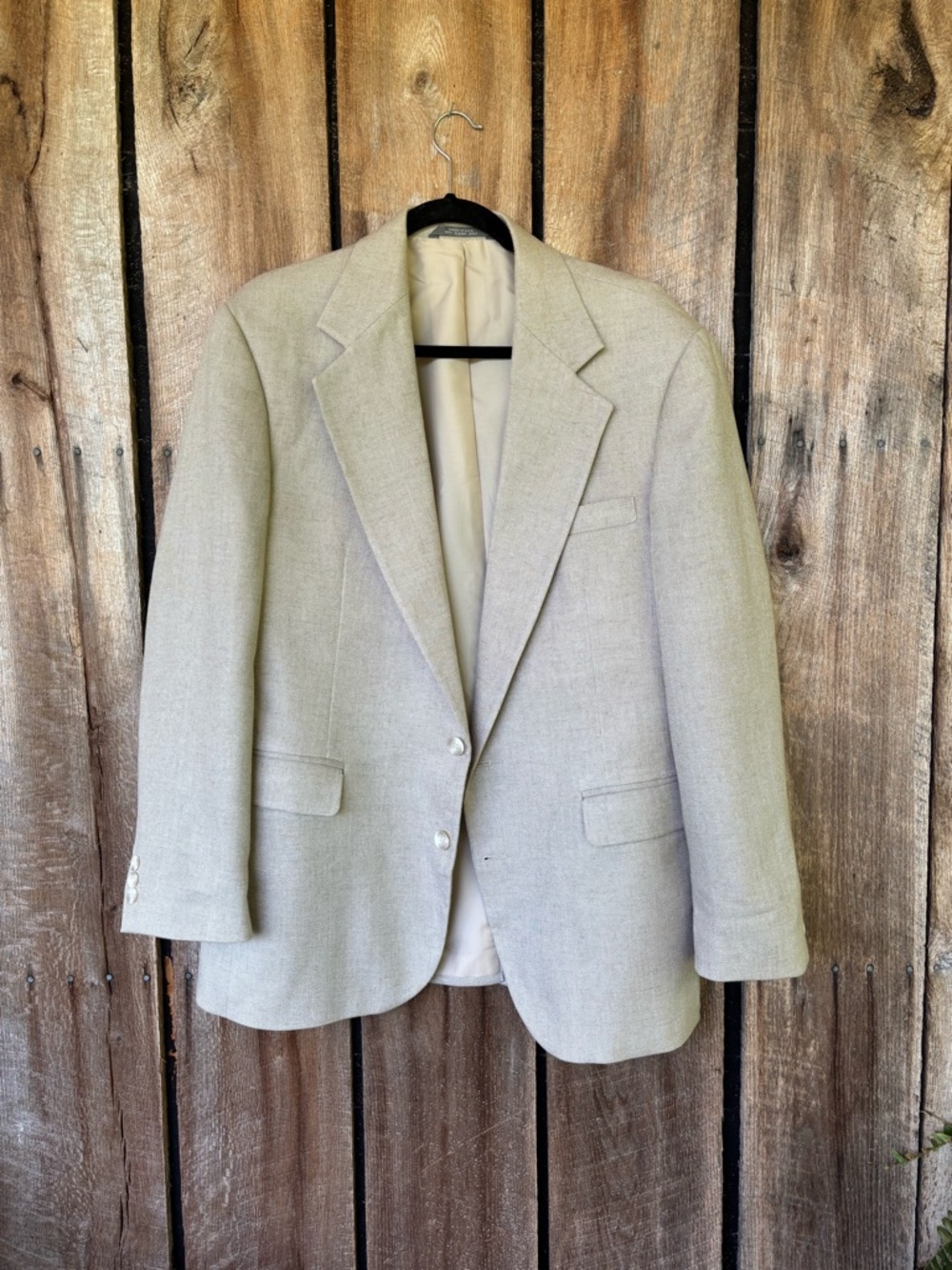 Vintage Haggar Blazer Mens 42R Tan‎ Beige Sport Coat USA 2 Button Gentleman Fit